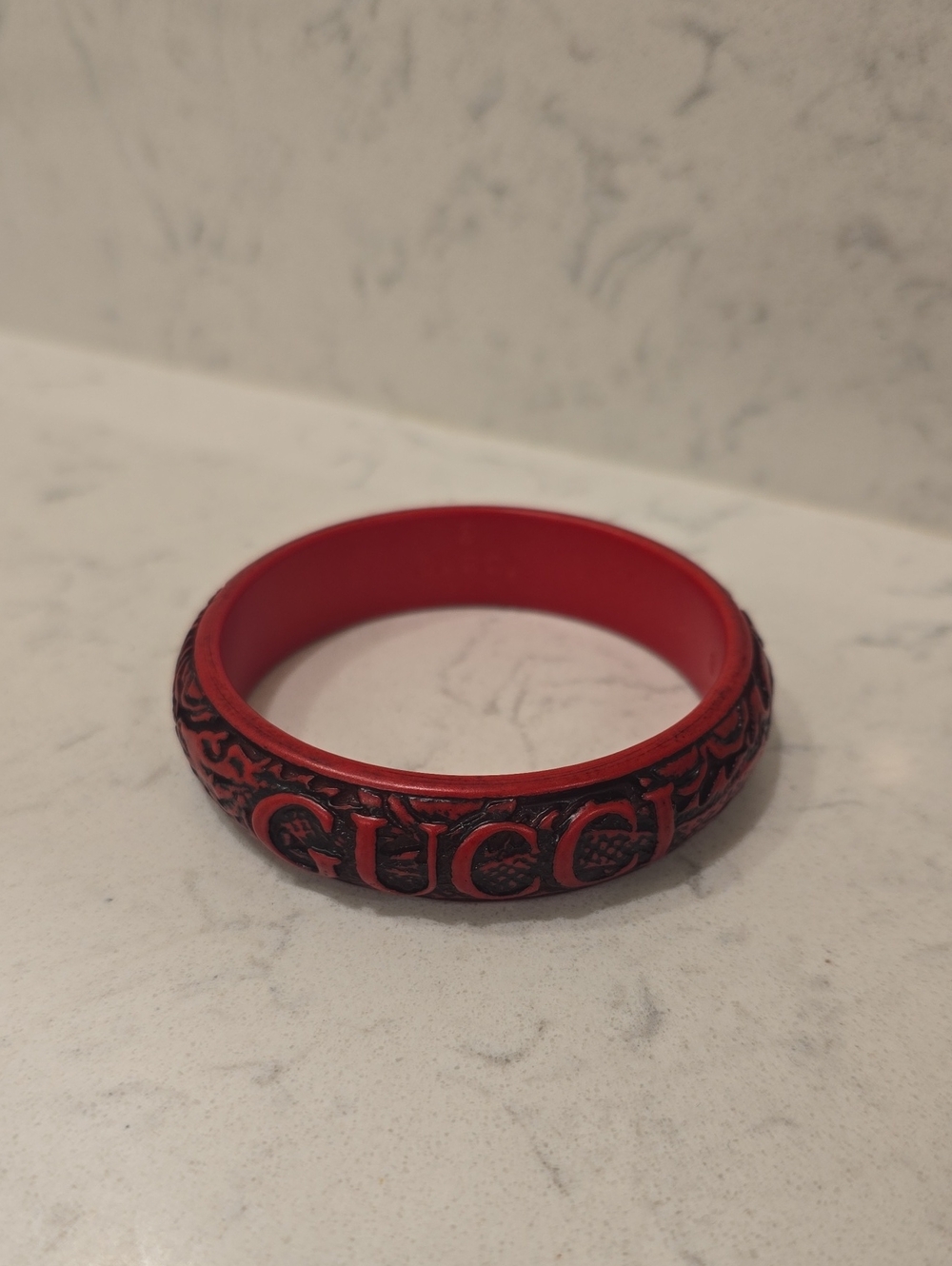 Gucci Red Embossed Logo Resin Bangle